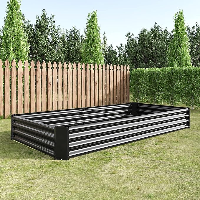 Galvanized Raised Garden Bed for Vegetables,Planter Raised Garden Boxes Outdoor,Metal Raised Garden Beds Steel Kit for Vegetables Flower Herb Patio Black Rectangle