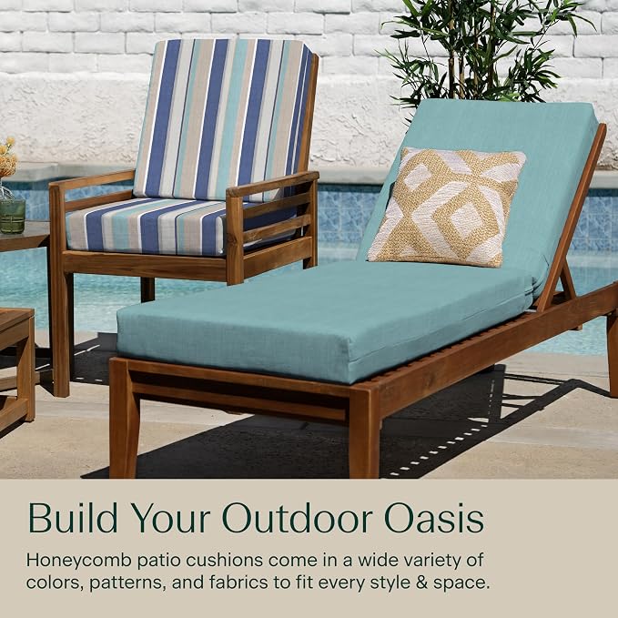 Honeycomb Outdoor Chaise Lounge Cushion for Patio Furniture, Water & Fade Resistant, Removable Cover, 23 x 75, Heritage Textured Solid Coastal Blue