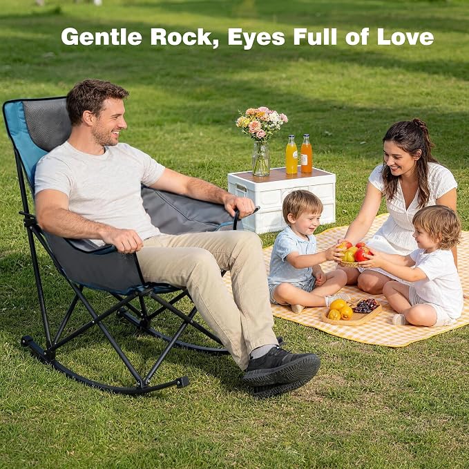 SUNNYFEEL Oversized Rocking Camping Chair 2 Pack, Fully Padded Patio Chair with Side Pocket, High Back Portable Lawn Recliner with Carry Bag, Outdoor Rocker Camp Chairs for Adults Heavy Duty 500 LBS