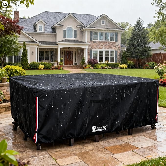 Outdoor Furniture Covers Waterproof,600D Heavy Duty Patio Furniture Covers for 6/7/8 PCS Sets Sectional Sofa Couch Rocking Swivel Chairs Ottomans Coffee Table,111L x 74W x 28H inch Black