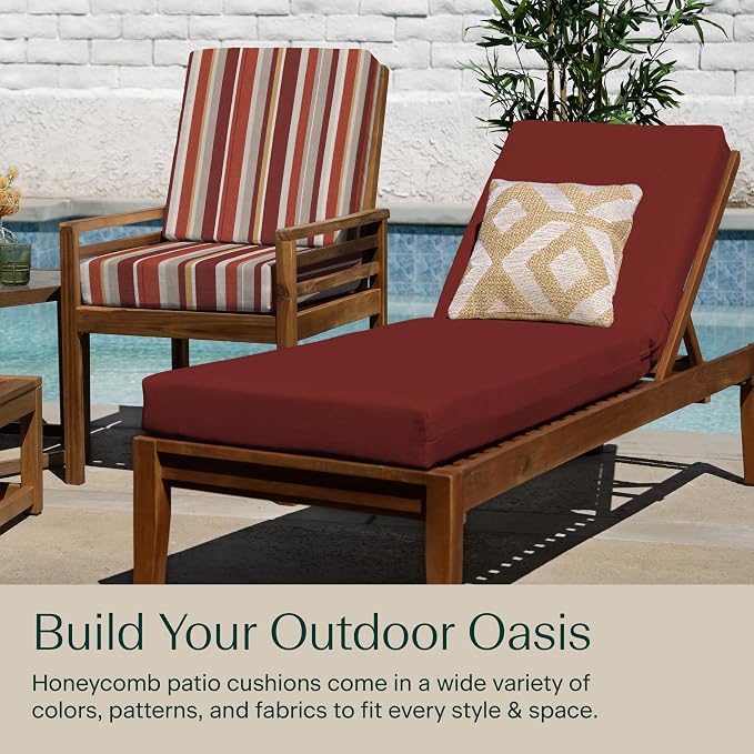 Honeycomb Outdoor Chaise Lounge Cushion for Patio Furniture, Water & Fade Resistant, Removable Cover, 21.5 x 70, Heritage Textured Solid Henna