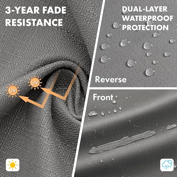 MIULEE Dark Grey Outdoor Seat Cushion Set 24x24 Inch Linen Textured Waterproof & 3 Year Color Fastness Seat and Back Cushion with Ties No Slip Design for Patio Furniture Chair Sofa Couch