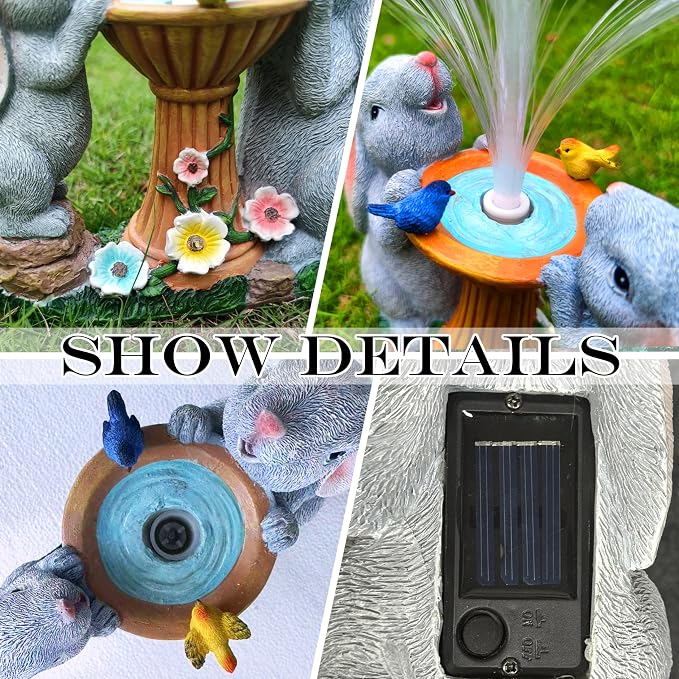 Solar Rabbit Garden Statues Outdoor Decor with LED Lights, Resin Rabbits Figurine Lights Decorations Colour Changing Fiber Optical Light, Outside Lawn Decor for Yard, Unique Housewarming Gift