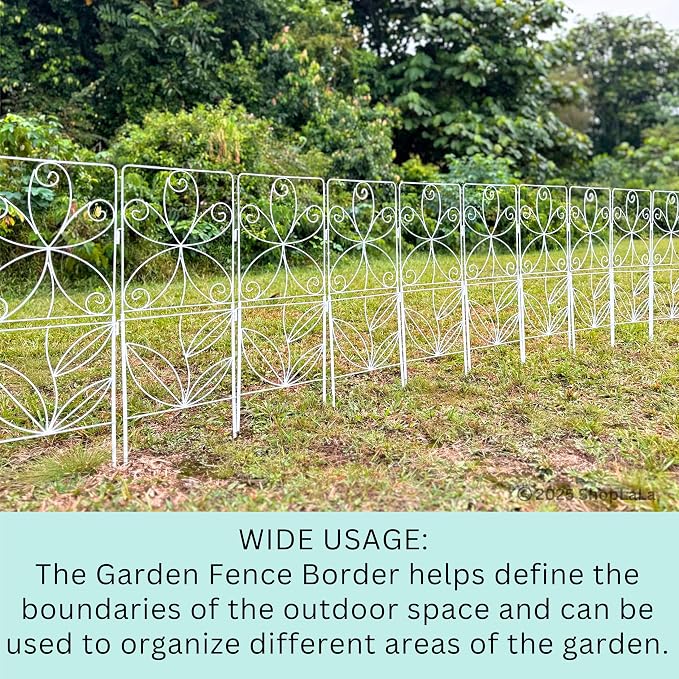 ShopLaLa Garden Fence (10 Panels) 12.5in(L) x 31in(H) Rustproof White Metal Wire Decorative Floral Flower Bed Edging for Landscape, Animal Barrier Fencing Small Dog Yard Gate Fences Tall Outdoor Decor