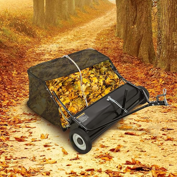 GAOMON 48" Pull-Behind Lawn Sweeper with 27 Cu.ft Large-Capacity Collector — Heavy-Duty Tow-Behind Leaf & Grass Sweeper for Tractors & ATVs, Adjustable Sweeping Height & Easy Dump Rope Design