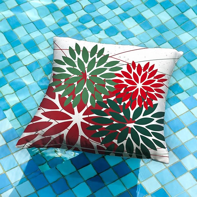 DFXSZ Outdoor Pillow Covers 16x16 Inch Set of 2 Red Green Flower Decorative Waterproof Summer Outdoor Pillow Covers Valentines Pillow Covers for Patio Funiture Garden Couch 168P16