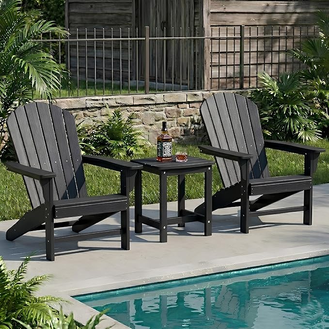 Y&M Outdoor Side Table, HIPS Adirondack Small Single Table, Waterproof Square Outside Table, Balcony Modern End Tables for Patio, Pool, Beach, Porch, Deck, Indoor or Outdoor Use, Black