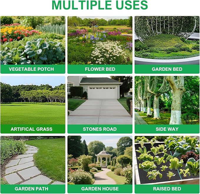 3ftx50ft Weed Barrier Landscape Fabric - 3.2oz Premium Heavy Duty Weed Block Ground Cover Mat with 20 U-Shaped Securing Pegs | Woven Geotextile Fabric for Weed Control Garden Cloth