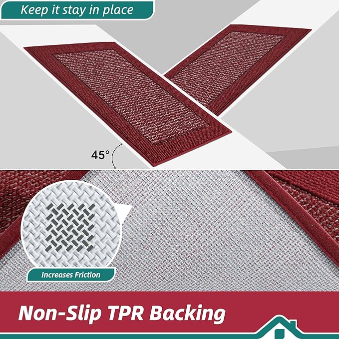 BEQHAUSE Indoor Door Mat 24" x 60", Dirt Trapper Door Mats Non-Slip Entryway Rugs Washable, Resist Dirt Absorbent Welcome Mat, Low Profile Floor Mats for Front Back Door and Entryway, Red