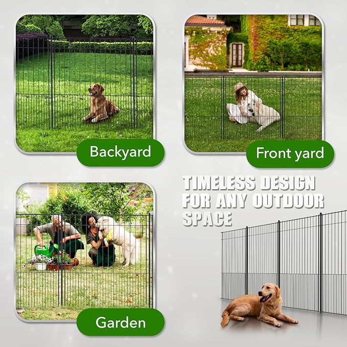 WESLEY'S CORNER Tall Fence Panels - 32”H x 29”L, No Dig Metal Dog Fence, Heavy Duty Garden Border & Animal Barrier, Rustproof, Decorative Fencing for Backyards, Frontyards, Outdoors and Edging