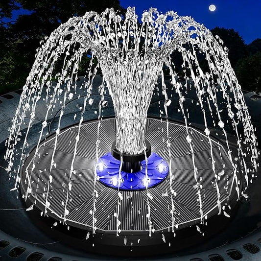 SZMP 3.5W Upgraded Glass Panel Solar Fountain with Auto White LED Night Show, Anti-Drift & Run-Dry Protection, 7 Nozzles Floating Bird Bath Fountain for Garden, Pond, Outdoor (Black)