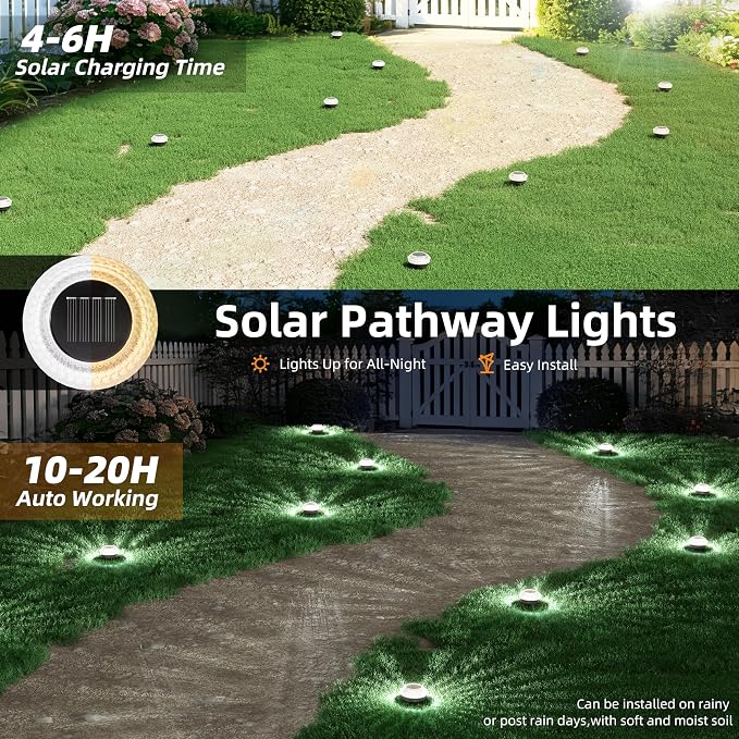 VOLISUN Solar Ground Lights Outdoor, 2 Pack Flat Solar Powered Disc Lights, IP68 Waterproof White