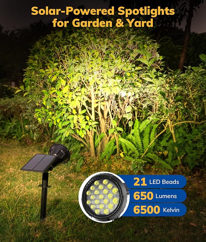 NBKLS Solar Spot Lights for Outside, 21 LED Outdoor Solar Lights for Yard, 6 Pack Solar Spotlights Waterproof Auto On/Off for Landscape, Wall, Garden, Pool, Tree, Pathway and Driveway(White)