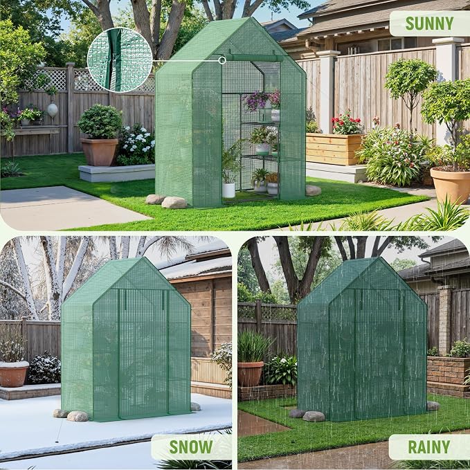 Greenhouse for Outdoors, Portable Green House, Walk in Greenhouses with Durable PE Cover, 57 x 29 x 76 inch Greenhouse with Shelves Stands,Green