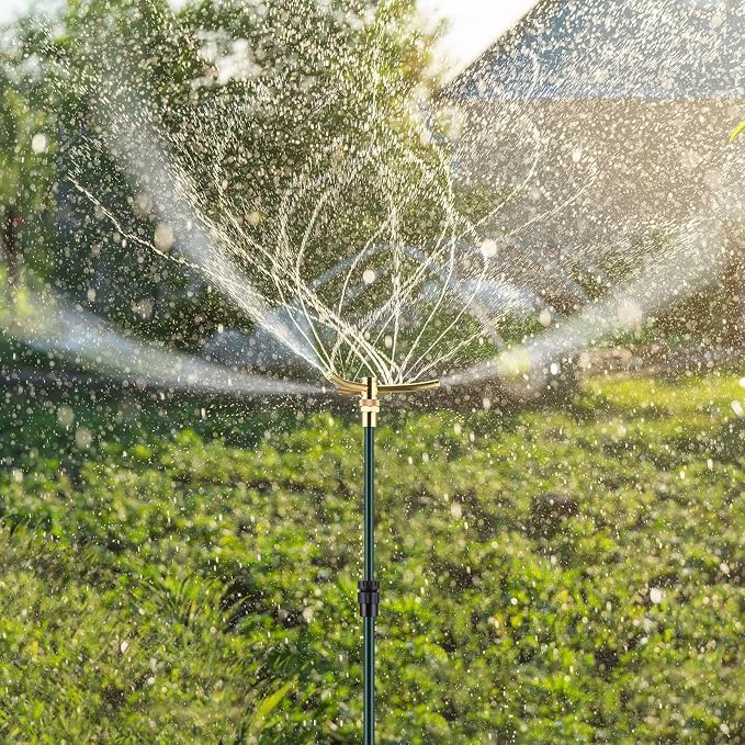 Funnymoom 4 Pack 3-arm Rotating Telescoping Sprinkler 360 Degree Swivel Garden Sprinkler High Rise Lawn with Step Base up to 41.7 Inches for Large Area Coverage (Green)