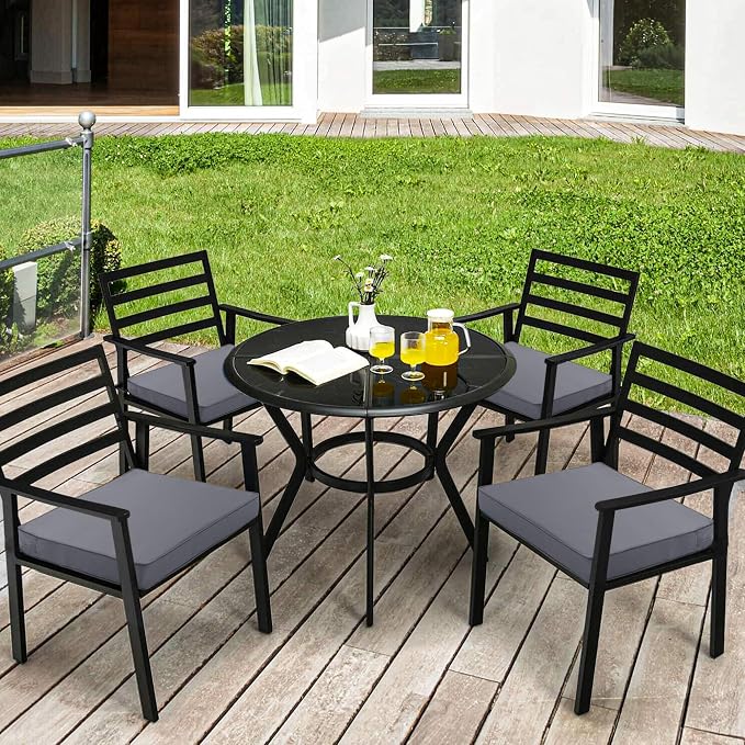 Outdoor Chair Cushions 18.5x16 Inch Water Resistant Patio Chair Cushions with Tie 3 Year Color Fastness Thick Outdoor Seat Cushion for Patio Furniture Dark Grey Set of 4