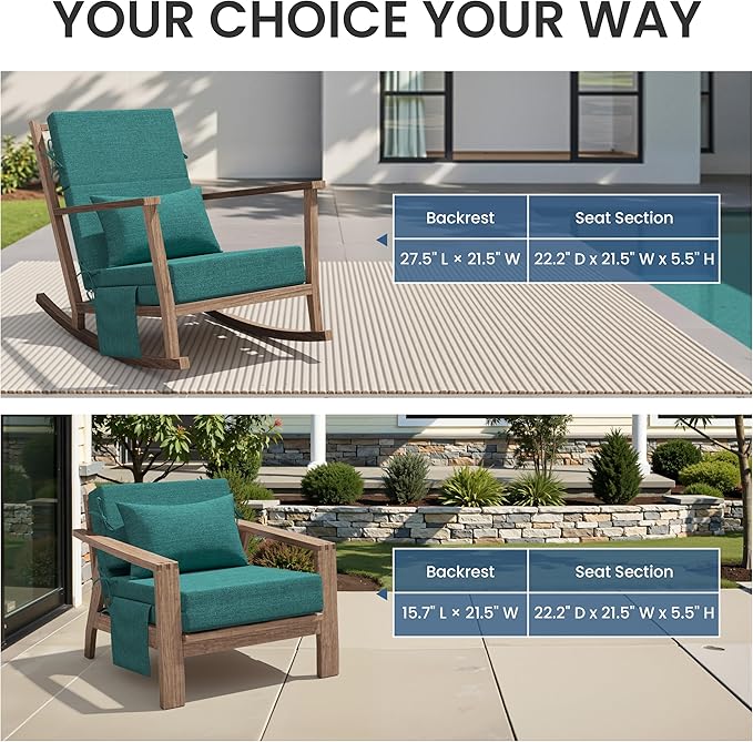 Crestlive Products Foldable Outdoor Chaise Lounge Cushions with Head Pillow and Side Pockets,Water Repellent & Fade Resistant Lounge Chair Cushion, 72''L x 21''W, Set of 2, Malachite