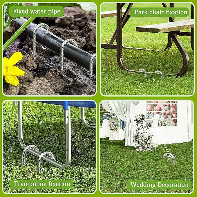 Rebar Stakes 12 Inch, Tent Stakes Heavy Duty Galvanized J Shaped 50 Pack Landscape Fabric Staples for Garden Weed Barrier Fabric Dog Fence Inflatable Camping Tents Artificial Turf