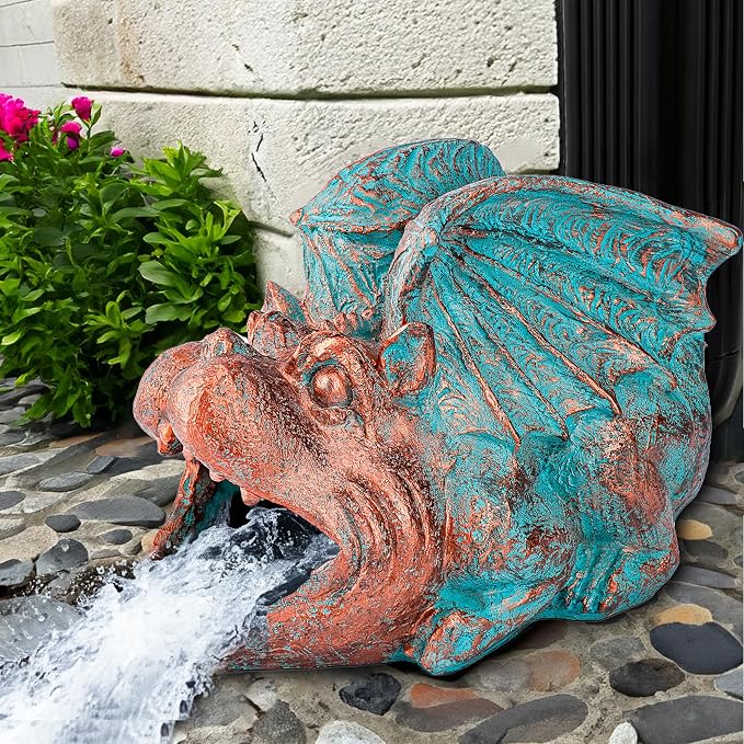 Teaeeno Gargoyle Gutter Downspout Extension, Gothic Statue Gutter Downspouts Extension, Funny Animal Garden Splash Block Outdoor Sculpture, 3"×4" Rain Gutter Downspout Splash Block(Blue)