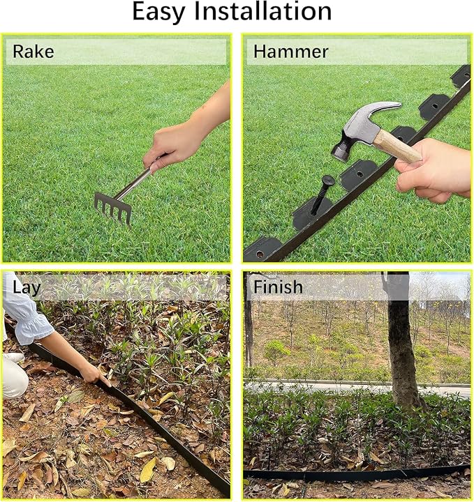 Landscape Edging 79FT, 2IN High Garden Edging Borders,Lawn Edging Kit with 120 Spikes, Plastic Fence Edge DIY for Yard, Tree, Flowerbeds, Landscaping, Grass -Black