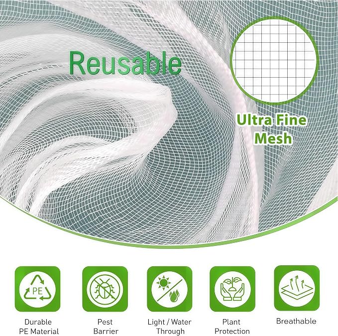 1 Pack 15×15Ft Extra Large Drawstring & Zipper Fruit Tree Netting Cover - Reusable Bird Netting for Blueberry Bushes, Anti-Cicada/Deer/Squirrel Large Plant Protection Net