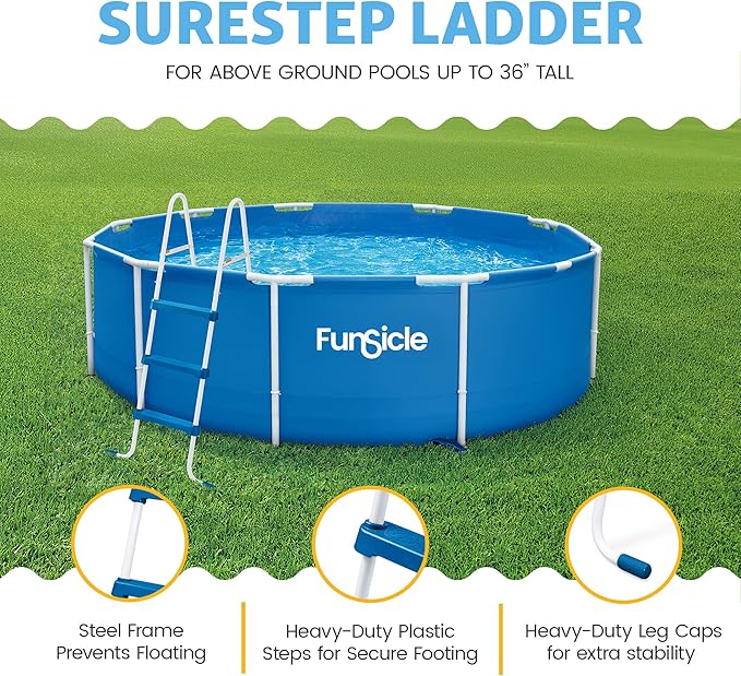Funsicle 36" SureStep Pool Ladder, for Above Ground Swimming Pools, Blue & White