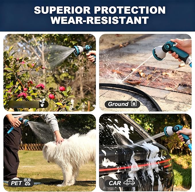 100FT Black Garden Hose, Lightweight No Kink Water Hose with 10 Function Spray Nozzle, 3/4 Inch Rust-Proof Aluminum Leak-Proof Connector for Yard Garden RV Outdoor Watering