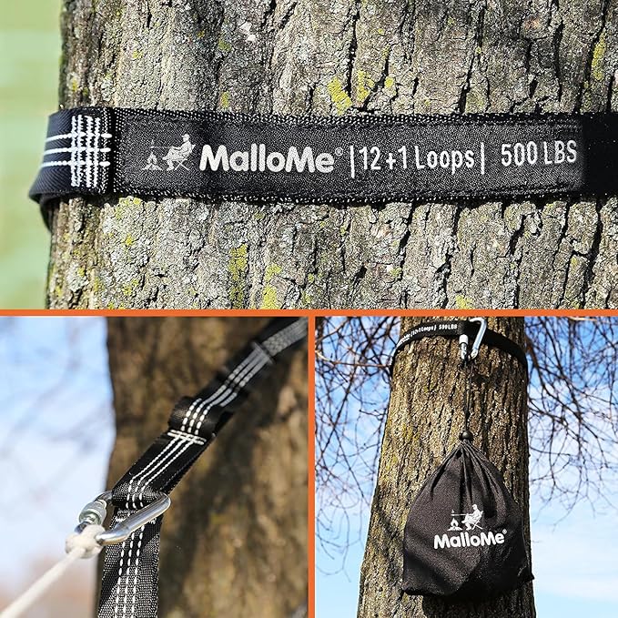 MalloMe Tree Swing Straps & Hammock Straps for Trees – Multi-Purpose Hanging Kit, Heavy Duty Adjustable Tree Strap for Hammocks, Swings & Outdoor Use, Safe for Branch or Between 2 Trees