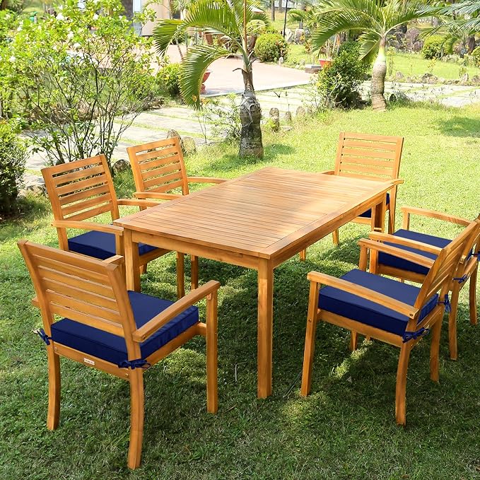 6 Pack Outdoor Chair Cushions 19 x 19 Inch Water Resistant Patio Chair Cushions with Tie 3 Year Color Fastness Thick Outdoor Seat Cushion for Garden Lawn Patio Furniture Navy