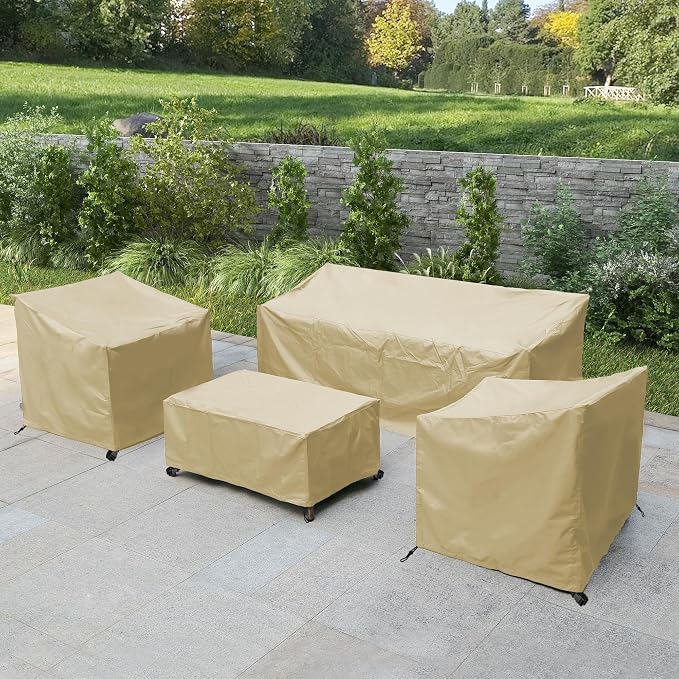 Patio Furniture Covers,Outdoor Furniture Cover Waterproof,Patio Furniture Set Covers for 4 Piece Outdoor Conversation Set,Patio Covers Set-XX-Large (Beige)