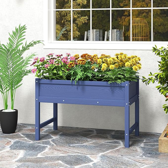 Raised Garden Bed Outdoor with Legs,HDPE Elevated Planter Box Rot-Resistant and Non-Cracking,Raised Beds for Gardening for Backyard, Patio, Balcony, 300lb Capacity Navy