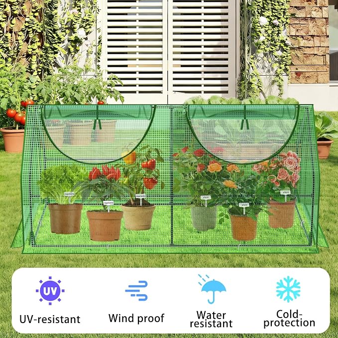 72"×36"×36" Green Houses for Outside, Portable Mini Greenhouse with Mesh Vents, Weatherproof PE Plant Shelter for Patio Gardening