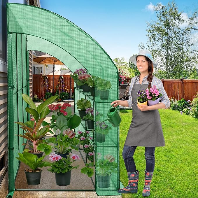 EAGLE PEAK 3 Tier Lean to Portable Greenhouse, Heavy-Duty Indoor & Outdoor Garden with Wire Shelves, 2 Roll-Up Zipper Doors, Easy Assembly, 120"x60"x84" Clear/Green PE Cover
