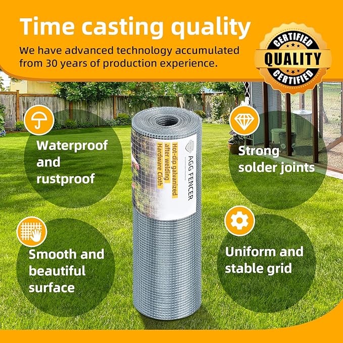 36inch x 50ft Hardware Cloth 1/4 inch Chicken Wire Fencing 23Ga, Hot Dipped Galvanized After Welding Garden Plant Supports Welded Metal Chicken Wire Fence, Poultry Animal Netting Cage Screen