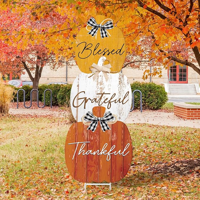 Weysat Thanksgiving Decorations Outdoor Metal Fall Yard Sign Pumpkin Porch Decorations for Home Lawn Pathway Front Door Fall Pumpkin Decor Outside Thanksgiving Party Garden Lawn Patio Walkway Decor