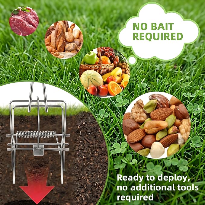 2 Pack Mole Traps, Reusable Easy-Set Mechanical Trap for Lawns, Gardens and Farmland