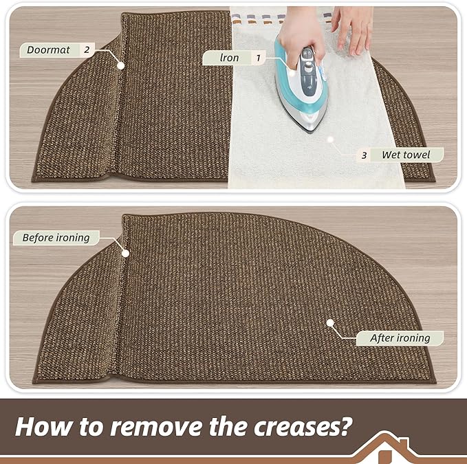 BEQHAUSE Dirt Trapper Door Mat 26" x 40" Half Circle Non-Slip Washable Doormats Entrance Rugs Absorbent Welcome Low Profile Floor Mats for Front Back Door and Entryway, Brown