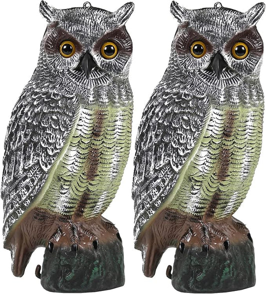 Owl Decoys to Scare Birds Away Plastic Owl Statue 16.5" Tall [Pack of 2] | Pigeon & Bird Deterrents for Outside
