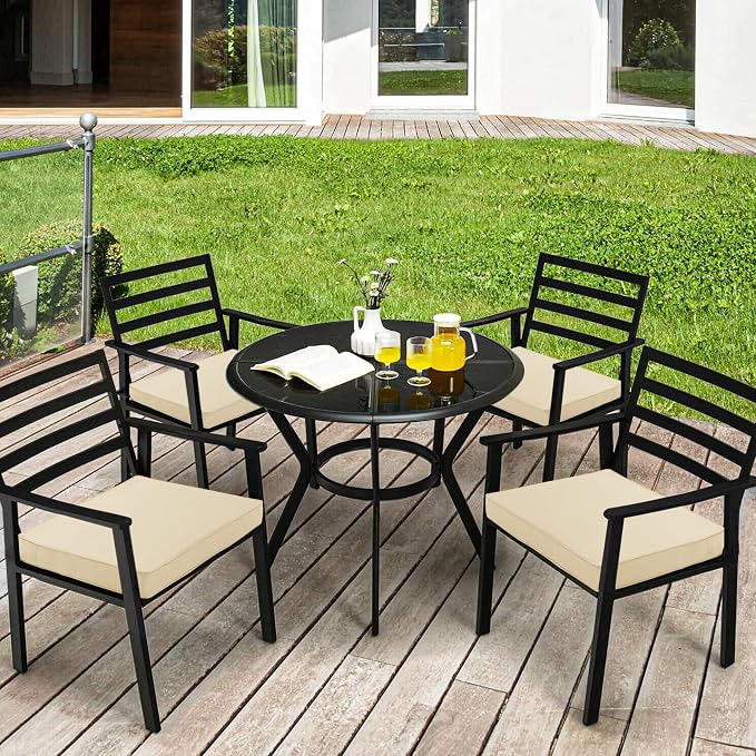 Outdoor Chair Cushions 18.5x16 Inch Water Resistant Patio Chair Cushions with Tie 3 Year Color Fastness Thick Outdoor Seat Cushion for Patio Furniture Beige Set of 4
