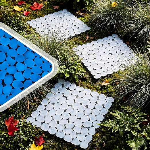 6 Pcs 11.8 Inch Glow in The Dark Stepping Stones for Garden Walkway Square Garden Pebble Floor Tiles Luminous Resin Pavers Stones in Blue Landscaping Rocks for Lawn Backyard Decor