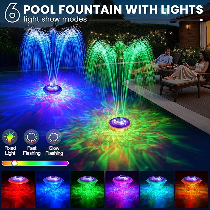 AearKing Upgraded Floating Pool Fountain, Pool Fountain with Lights, Above Ground Pool Water Fountains Pump with Anchor and Rope, Swimming Pool Fountains for Inground Pools-Purple-1pk