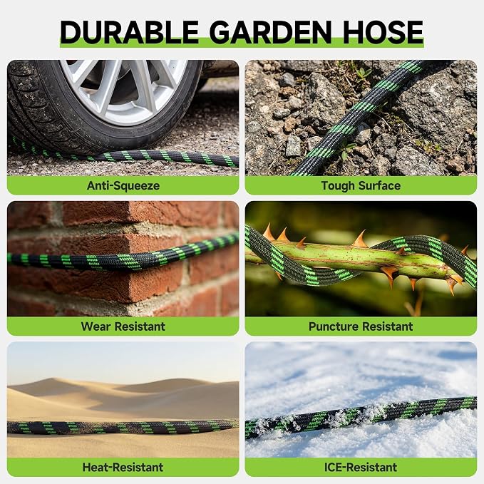 Garden Hose 75 ft Flexible Water Hose Non-Expanding Lightweight Kink-Free Hoses Durable Leak-Proof High Pressure Pipe with 3/4” Brass Fitting 10 Function Nozzle for Outdoor Yard Lawn Car Wash