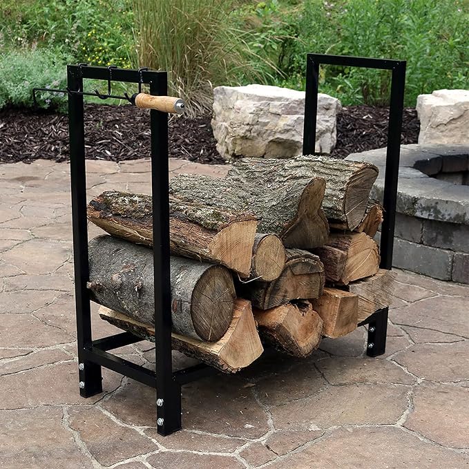 Sunnydaze Firewood Log Rack with Cover - Indoor or Outdoor Wood Storage - 30-Inch - 500-lb Capacity