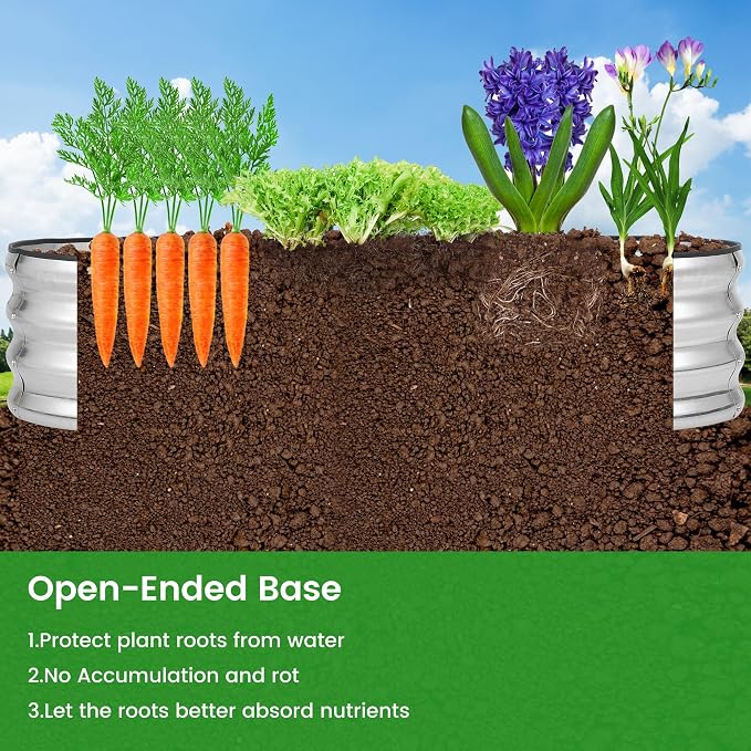 GarveeLife 2 Pcs 4.5x2x1 ft Oval Raised Garden Bed, Galvanized Raised Beds,Open-Ended Base Metal Raised Planter Beds,Planter Raised Boxes for Vegetables, Flowers,Tool-Free Asse,Rubber Edge