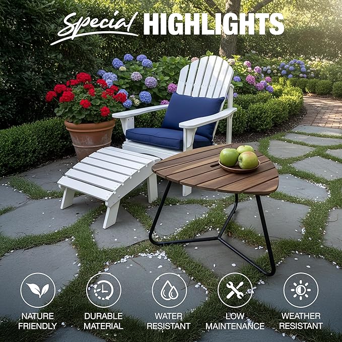 Portable Adirondack Side Table 15"H - Wood & Metal Patio Table for Indoor & Outdoor Use - Small Outdoor End Table for Picnic, Camping, Adirondack Chair, Great Father's Day Gift | Golden Teak Finish