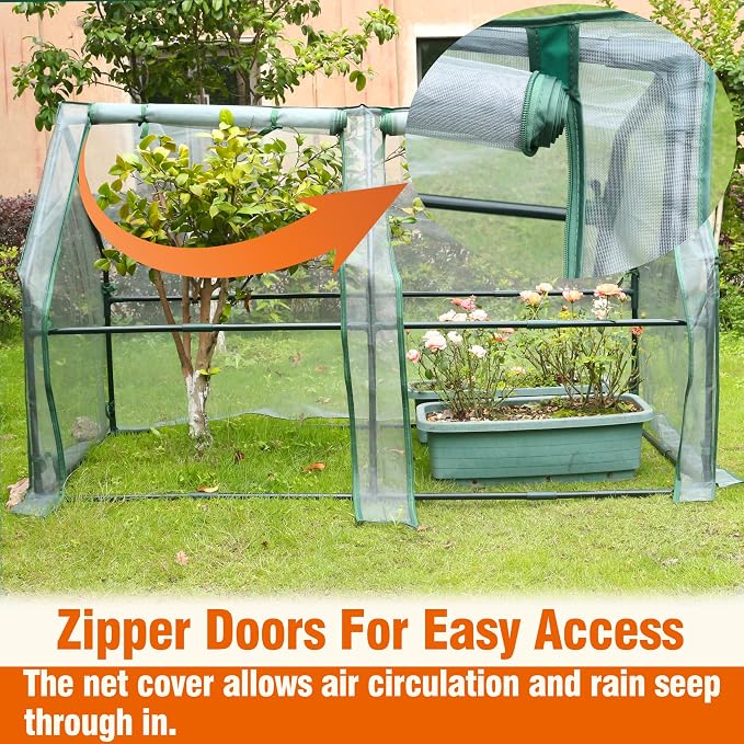 Gardzen Mini Greenhouse with Zipper Mesh Cover, Steel Frame Portable Outdoor Greenhouse, Enhanced Ventilation, Ideal for Spring, Summer & Fall 71.7"(L) x36.2(W) x42.5(H)
