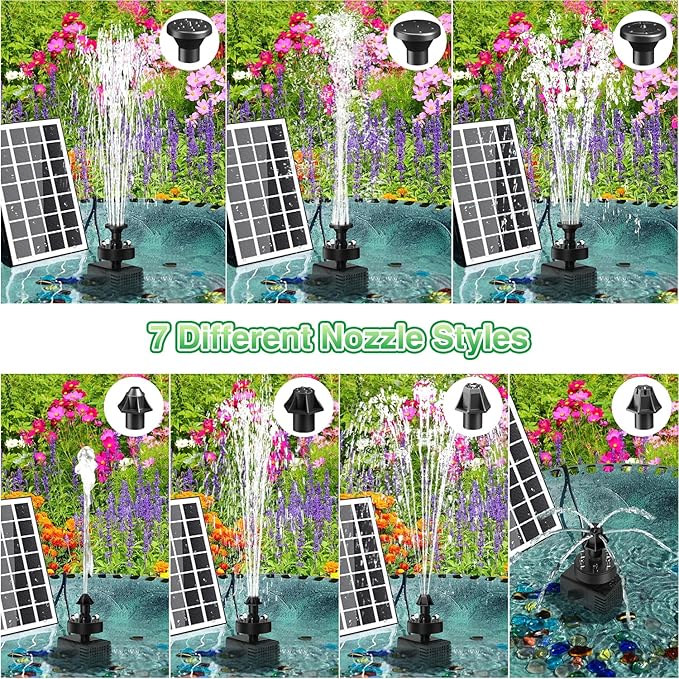 Jutai Solar Fountain Kit White Lights,3.5W Glass Solar Water Pump with 2000mAH Battery, Solar Bird Bath Fountain with Sucker and Stake for Garden, Outdoor, Water Feature-16.4ft Power Cord,7 Nozzles