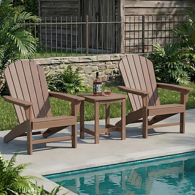 Y&M Outdoor Side Table, HIPS Adirondack Small Single Table, Waterproof Square Outside Table, Balcony Modern End Tables for Patio, Pool, Beach, Porch, Deck, Indoor or Outdoor Use, Brown