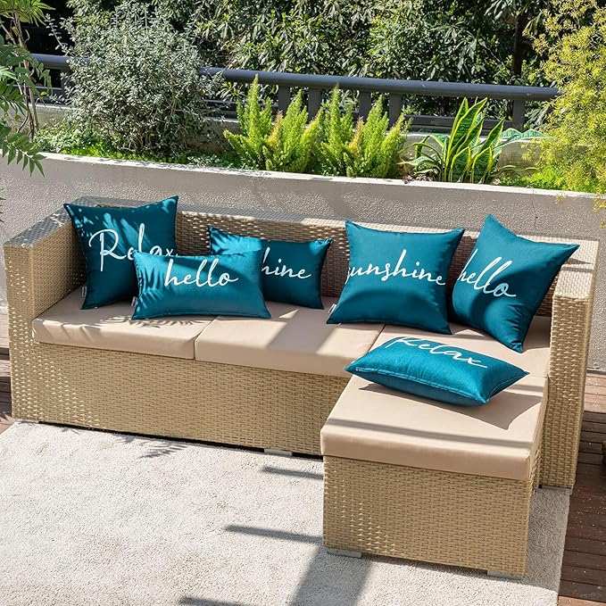 MIULEE Outdoor Waterproof Throw Pillow Covers Set of 2 Relax Decorative Outdoor Square Pillowcases for Chair Patio Garden Couch Tent Balcony Sofa Deep Blue 20x20 Inch