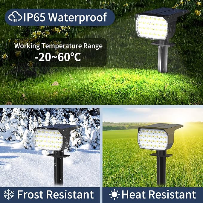 Solar Spot Lights Outdoor 6 Pack, [52 LED/ 6 Lighting Modes] Solar Lights Outdoor Waterproof IP65 Dusk to Dawn Solar Powered Landscape Spotlights for Outside Yard Garden Pathway Lawn